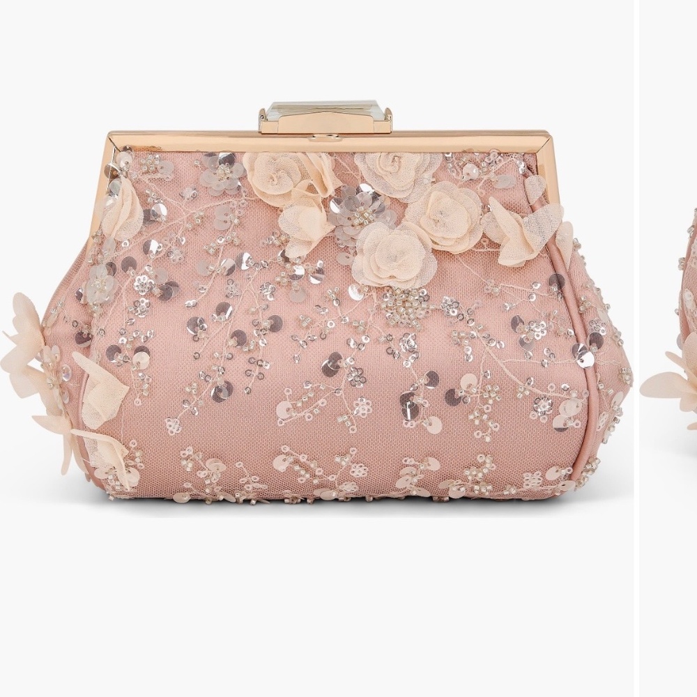 Jewel Badgley Mischka Bea Floral Sequin Tulle Satin Clutch NWT